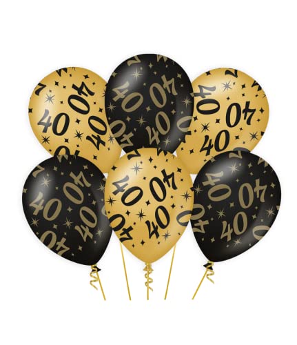 PD-Party 7031306 Classy Party Luftballons | Natürliche Rubber (Latex) | Geburtstag Feier Partei Dekoration - 40, Packung von 6, Gold/Schwarz, 30cm Länge x 30cm Breite x 30cm Höhe von PD-Party