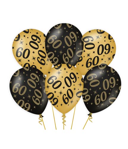 PD-Party 7031308 Classy Party Luftballons | Natürliche Rubber (Latex) | Geburtstag Feier Partei Dekoration - 60, Packung von 6, Gold/Schwarz, 30cm Länge x 30cm Breite x 30cm Höhe von PD-Party