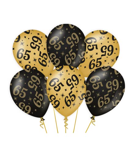 PD-Party 7031309 Classy Party Luftballons | Natürliche Rubber (Latex) | Geburtstag Feier Partei Dekoration - 65, Packung von 6, Gold/Schwarz, 30cm Länge x 30cm Breite x 30cm Höhe von PD-Party