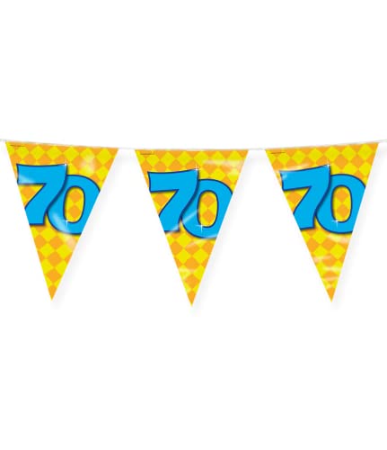 PD-Party 7042028 Happy Party Bunting - 70, Gold/Gelb, Doppelt-Seitige, Dreieckig, Folie Wimpelkette, 1000cm Länge X 30cm Breite X 0.1cm Höhe von PD-Party
