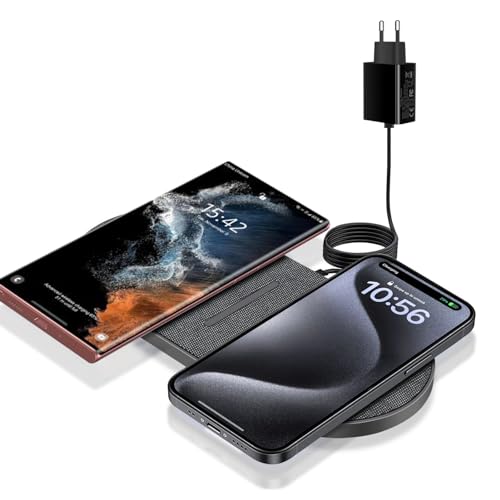 40W Wireless Charge pad,Dual 20W schnelle kabellose Ladepad für iPhone 15 14 13 12 11/Pro/Pro Max/X/XS,Apple Airpods 3/2/Pro,15W 2 in 1 Kabellose Ladestation für Samsung Galaxy 23/Note/Galaxy Bud von PDKUAI