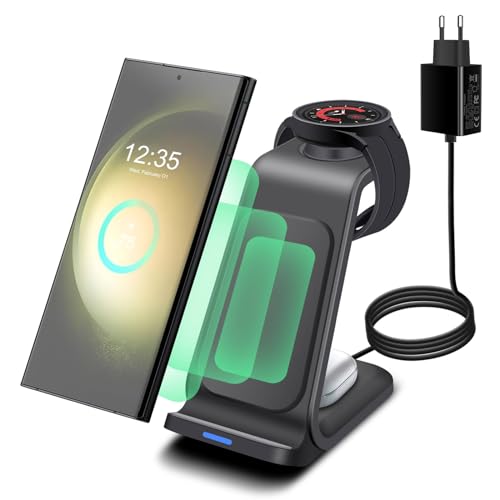 Drahtloses Ladegerät für Samsung,PDKUAI 3 in 1 Ladestation für mehrere Geräte,Schnellladegerät Stand Dock für Galaxy S23 Ultra S22 S21 S20 Z Flip Fold 4,Galaxy Watch 6/6 Pro/5/4/3,Galaxy Buds von PDKUAI