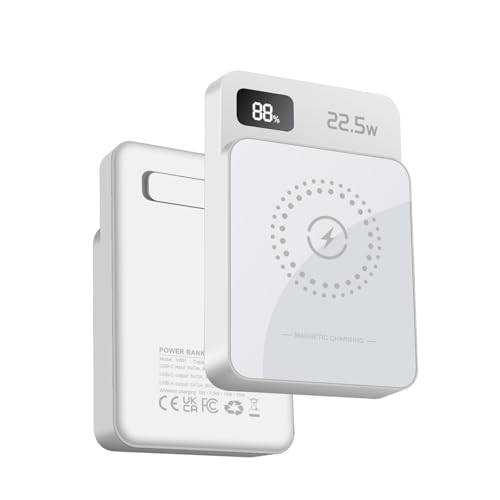 PDKUAI Magnetische Wireless Powerbank 10000mAh,PD 22.5W Schnellladung drahtlos Power Bank mit USB-C Eingänge＆Ausgang Externer Akku kompatibel mit iPhone 16/15/14/13/12 Serien (Weiß) von PDKUAI