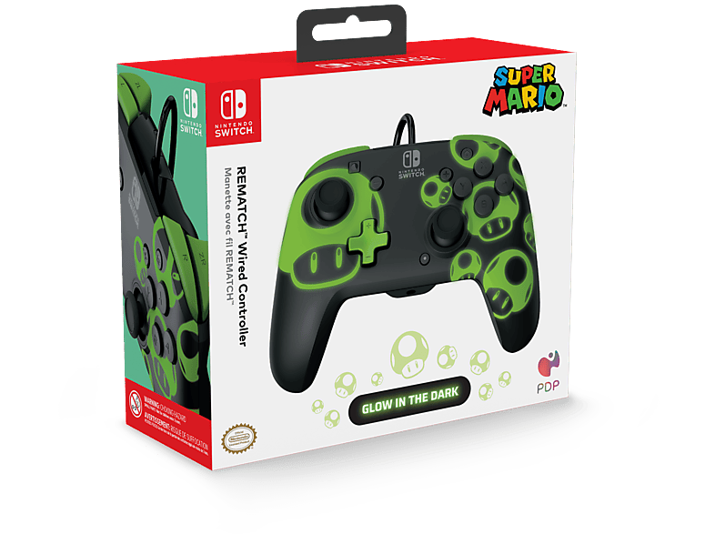 PDP LLC REMATCH Kabelgebundener: 1-Up Glow in the Dark Controller Schwarz/ Grün für Nintendo Switch von PDP LLC