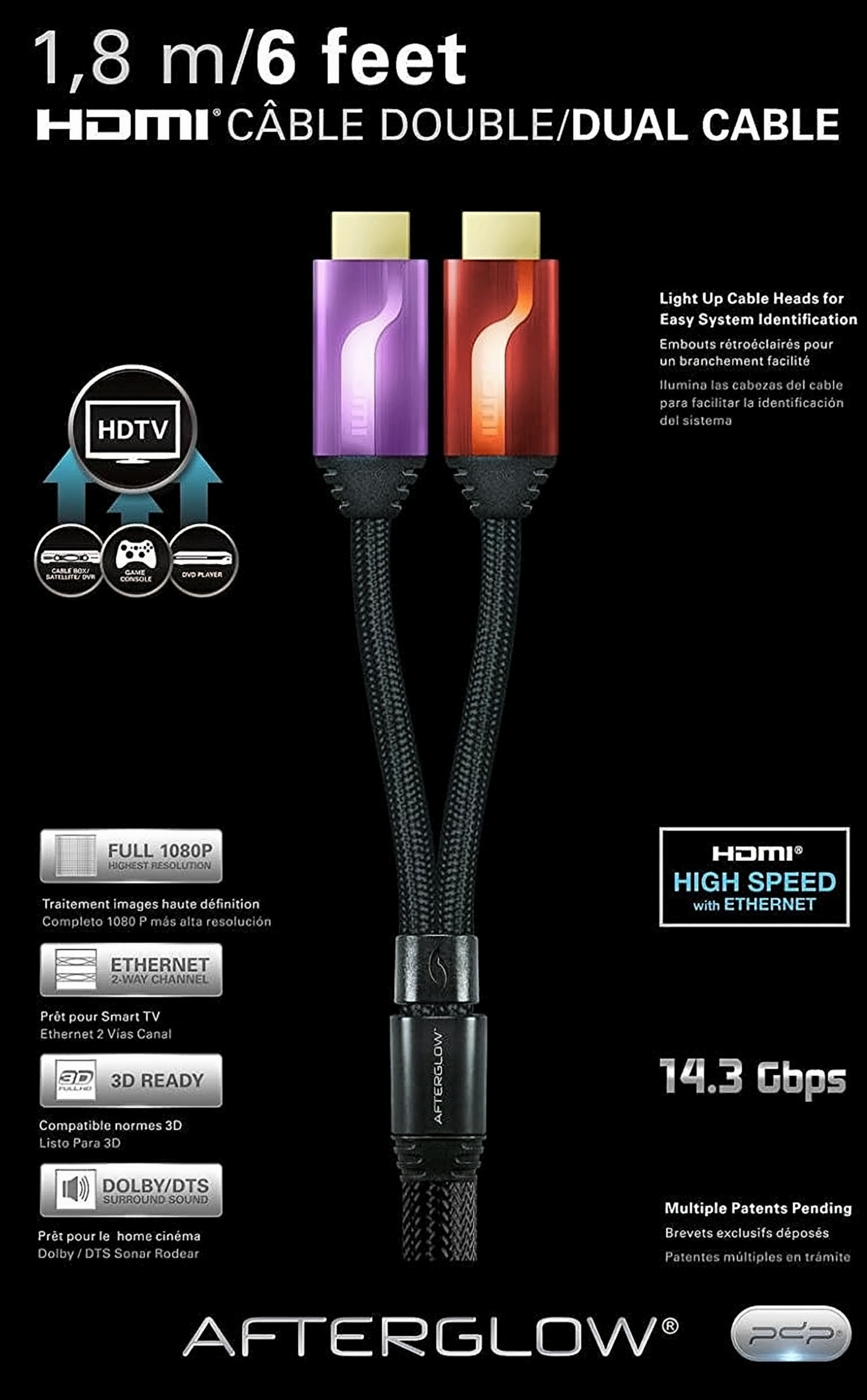 Afterglow HDMI Kabel 1,8m 2 Stk in Lila und Rot von PDP