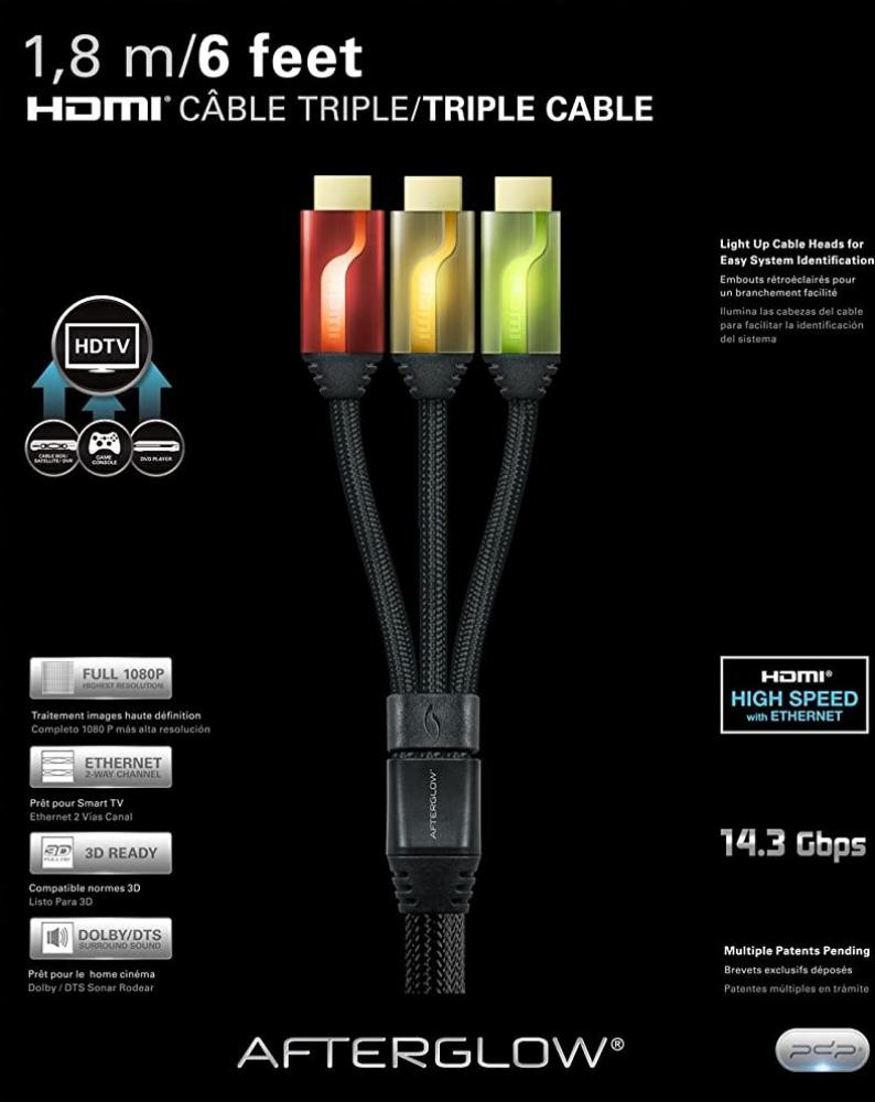 Afterglow HDMI Kabel 1,8m 3 Stk in rot, orange und limette von PDP