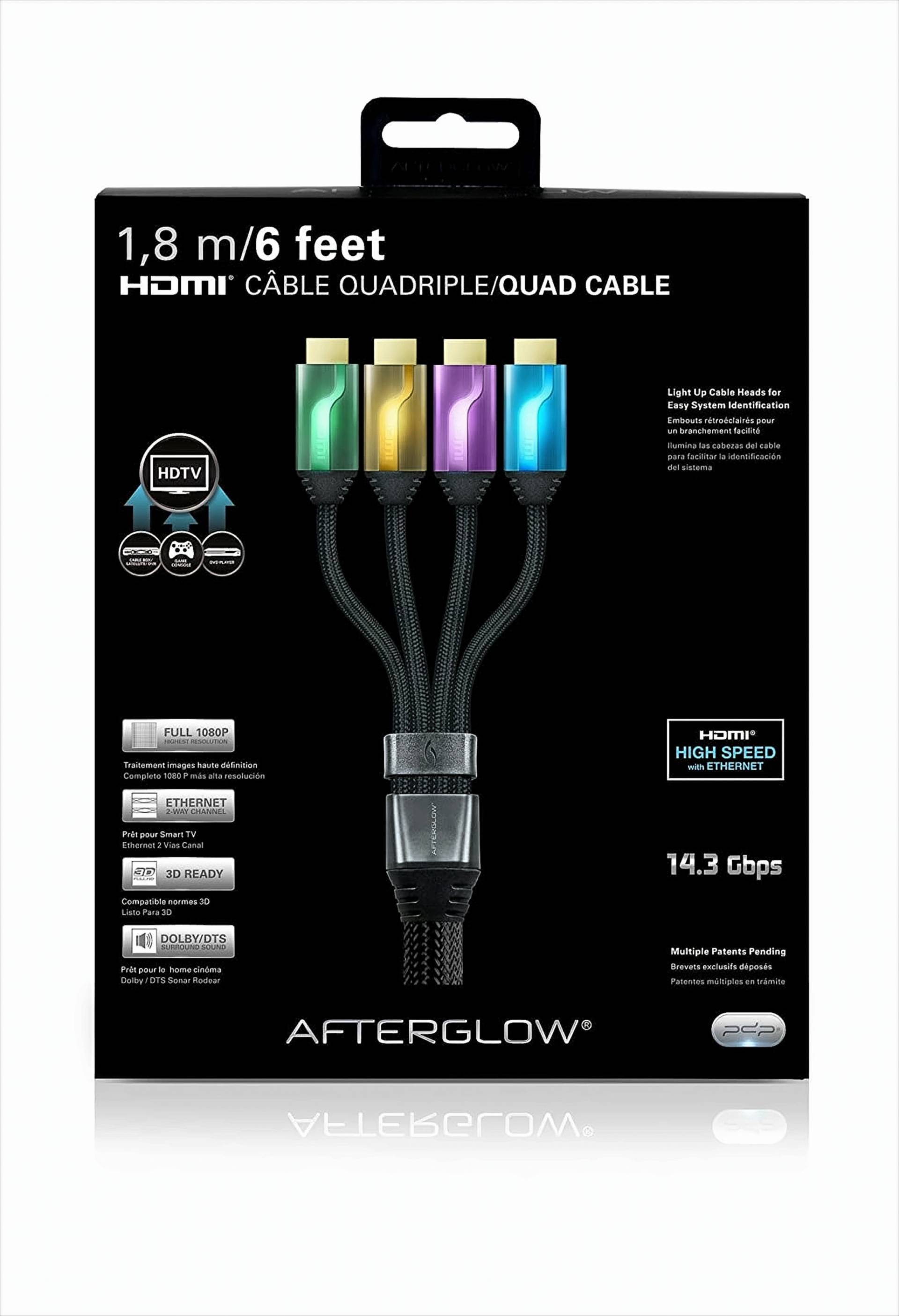 Afterglow HDMI Kabel 1,8m 4 Stk in grün, gelb, lila und blau von PDP