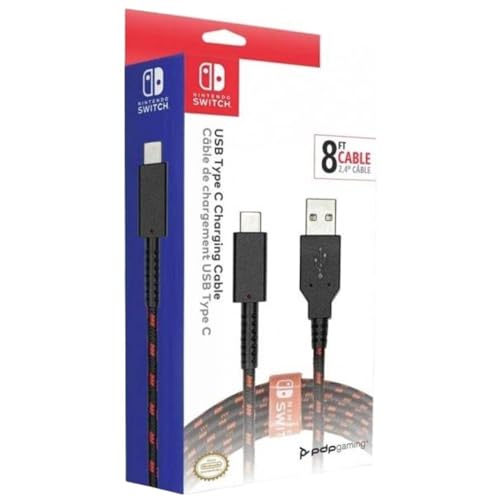 PDP Gaming Charge Cable | 8 Feet USB C Charger: Schwarz/Rot - Nintendo Switch von PDP