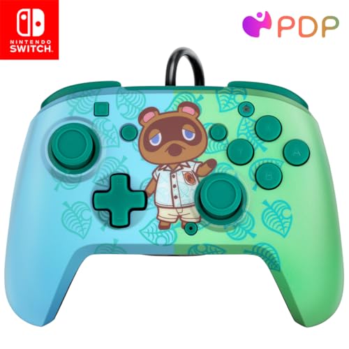 PDP Gaming Faceoff Deluxe+ verkabelt Switch Pro Controller - Animal Crossing - Tom Nook - Blau / Grün - Offiziell Lizenziert durch Nintendo - Customizable buttons and paddles - Ergonomic Controllers von PDP
