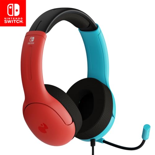 PDP Gaming LVL40 Stereo Kopfhörer mit Mic für Nintendo Switch - PC, iPad, Mac, Laptop Compatible - Noise Cancelling Microphone, Lightweight, Soft Komfort On Ear, 3.5 mm Jack - neon Blau-Rot von PDP