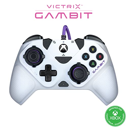 Victrix Gambit World's Fastest Lizenziert Xbox Controller, Elite Esports Design mit Swappable Pro Thumbsticks, Custom Paddles, Swappable weiß / lila Faceplate für One, Series X/S, PC von PDP