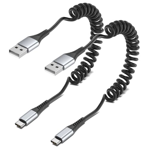 PEAKLIFT Spiralkabel USB C Kabel, Typ C Ladekabel Auto Coiled USB A auf USB C Kabel Android Auto Kable USB C Datenkable für Samsung Galaxy S20 S21 S22 S23 S24, iPhone15 Plus Pro Max, Huawei, Xiaomi von PEAKLIFT