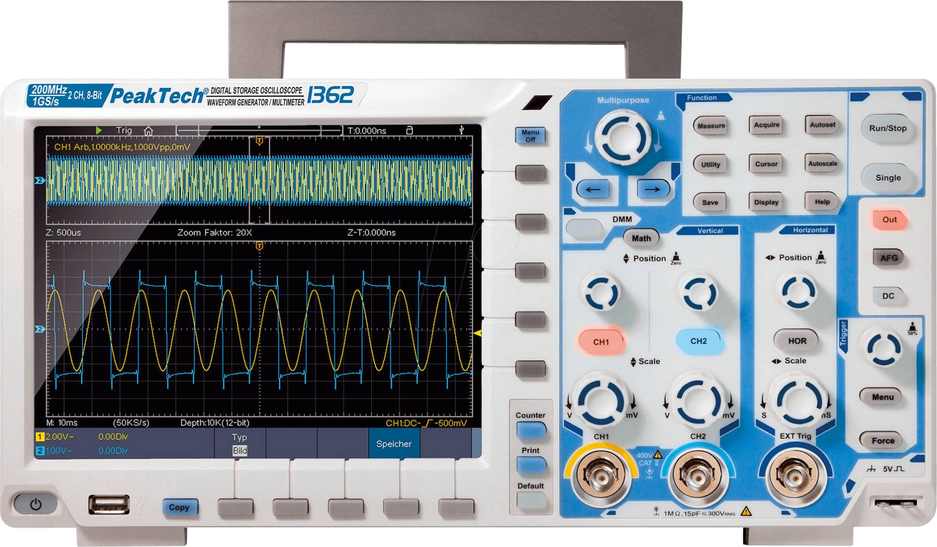 PEAKTECH 1362 - Digital-Speicher-Oszilloskop, 200 MHz, 2 Kanäle, All-In-One von PEAKTECH