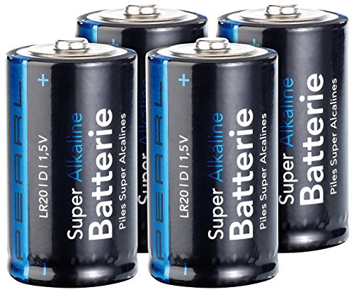 PEARL Batterien LR20: Sparpack Alkaline Batterien Mono 1,5V Typ D im 4er-Pack (große, d Spar, Taschenlampe) von PEARL