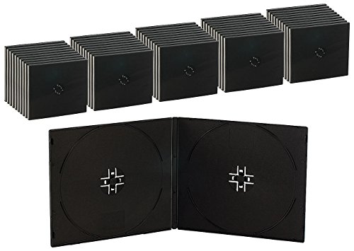 PEARL CD Tasche: Doppel CD Slim Soft Boxen im 50er-Set, 7 mm, schwarz (Hülle für Doppel-CD, Dopple-DVD, CD-Softboxen, Aufbewahrung) von PEARL
