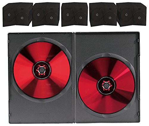 PEARL DVD Spielehüllen: Doppel DVD Slim (7mm) Box 50er-Set schwarz (DVD-Film-Hüllen, CD Cover, Blue Ray) von PEARL