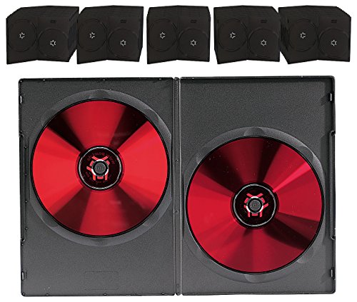 PEARL DVD Hüllen Slim: Doppel DVD Slim (7mm) Box 50er-Set schwarz (Hülle Hochformat, Schutzhüllen, Blue Ray) von PEARL