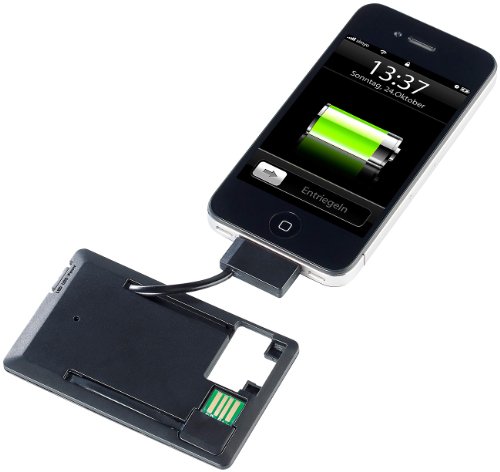 PEARL Notfall Akku: Notfall-Powerbank im Kreditkartenformat für iPhone 3G/3GS/4/4s (Power Bank iPhone, iOS-Powerbank, Mini) von PEARL