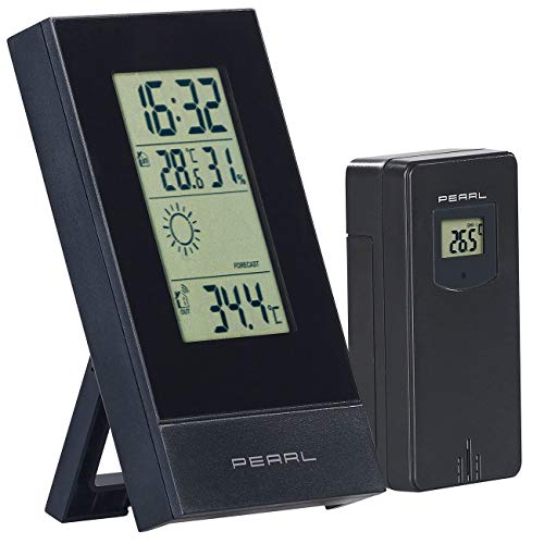 PEARL Funktermometer: Digitale Wetterstation mit Außensensor, Prognose, Uhrzeit & Wecker (innen und Aussenthermometer, Thermometer Außensensor, Außenfühler) von PEARL