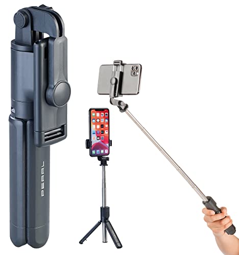 PEARL Handy Stativ: 2in1-Smartphone-Stativ & Selfie-Stick bis 68 cm, inkl. Fernauslöser (Handy Stick, Selfie Stange, Handyhalterung) von PEARL
