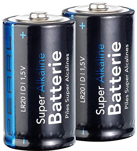 PEARL Monozellen Batterien: 2er-Set Super Alkaline Batterien Typ Mono D, 1,5 V (Monozelle 1 5 Volt, Batterie 1 5 v Monozelle Größe d, Taschenlampen) von PEARL