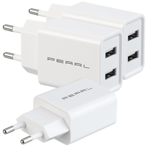 PEARL Netzstecker USB: 3er-Set 2-Port-USB-Netzteil für Mobilgeräte, USB-A, 2,4 A / 12 W, weiß (Stecker USB, Ladegerät Smartphone, Adapter Steckdose) von PEARL