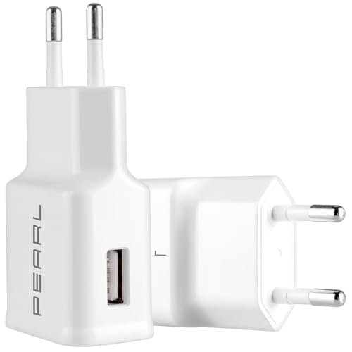 PEARL USB Netzstecker: 2er-Set kompakte USB-Netzteile, USB-A, 5 V, 2,1 A / 10,5 W, weiß (USB Netzteil für Mobilgeräte, Netzteil mit USB Ausgang, Ladestation) von PEARL