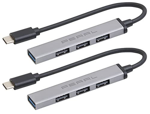 PEARL Passiver USB-Hub: 2er Set USB-C-Hub mit 4 Ports, 1x USB 3.0, 3X USB 2.0, bis 5 Gbit/s (Pasiver 4-Port-USB-Hub, Multiport-Hub, Festplatten Adapter) von PEARL