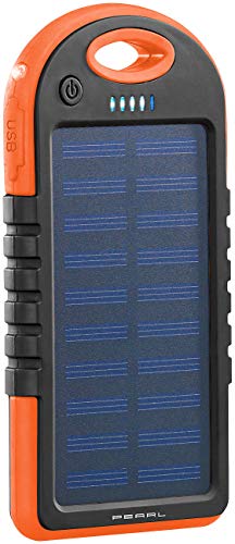 PEARL Solar Ladegerät Handy: Solar-Powerbank mit Taschenlampe, 3.000 mAh, 2X USB, 1 A, IPX4 (Solarpowerbank für Handy, Solarladegerät für Handy, Solarlampe Camping) von PEARL