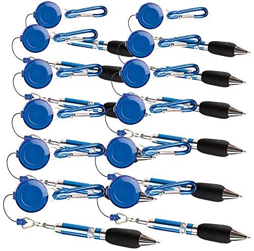 PEARL Stifte: 12er-Set Pen-Rewinder mit Karabiner-Haken und Gürtelclip, 60 cm Leine (Kugelschreiber mit Karabinerhaken, Kugelschreiber mit Rewinder, Schlüsselanhänger) von PEARL
