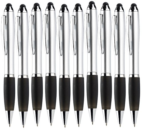 PEARL Kugelschreiber mit Touch: 2in1-Kugelschreiber mit Touchscreen-Stift, 10er-Pack (für Tablet, mit Tablet Stift, Kugelschreiberminen) von PEARL