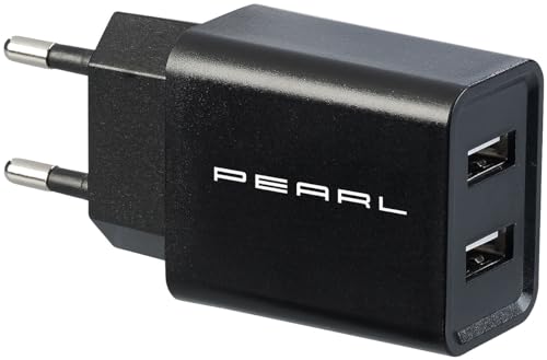 PEARL USB Ladegerät: 2-Port-USB-Netzteil für Mobilgeräte, USB-A, 2,4 A / 12 W, schwarz (Netzteil mit USB Anschluss, 5 Volt Netzteil USB, Handy Handy Ladekabel) von PEARL