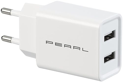 PEARL USB Ladegerät: 2-Port-USB-Netzteil für Mobilgeräte, USB-A, 2,4 A / 12 W, weiß (Handy Ladekabel mit Netzstecker, Smartphone Netzteil, Netzteile Steckdose) von PEARL