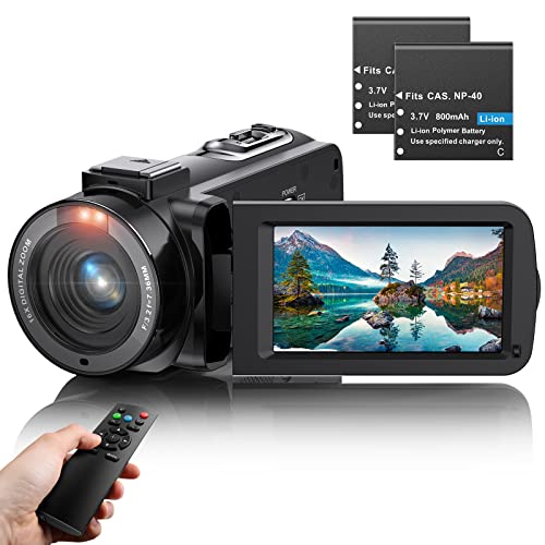 PEAWOLCY Videokamera Camcorder FHD 1080P 36MP 30FPS Vlogging Kamera für YouTube 3.0'' Drehbarer IPS Bildschirm 16X Digitalzoom IR Nachtsicht Digitalkamera mit Fernbedienung und 2 Batterien von PEAWOLCY