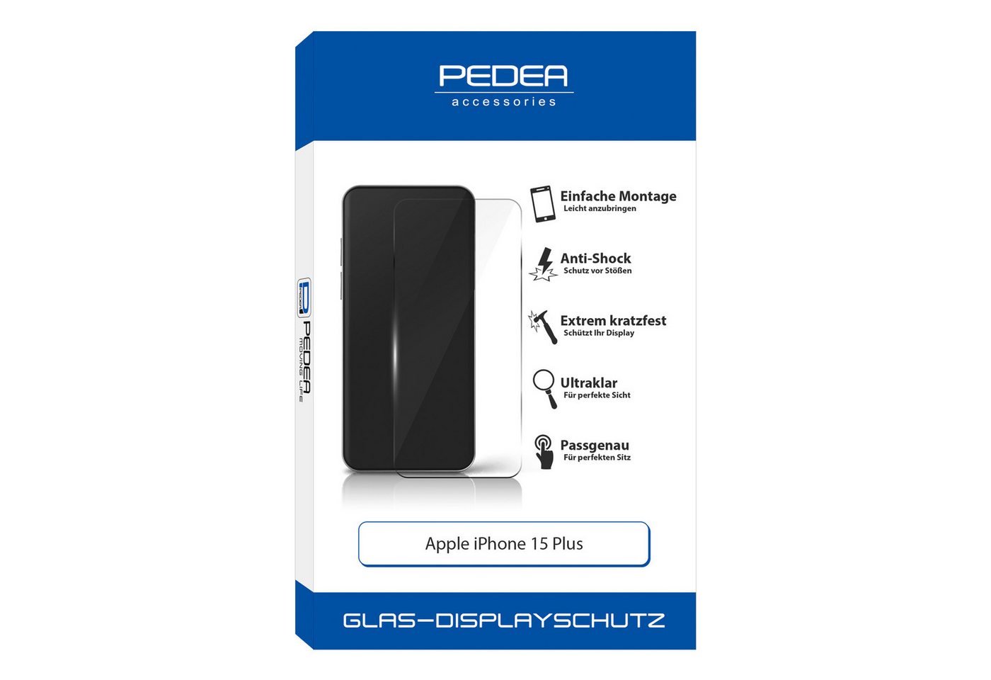 PEDEA Display-Schutzglas für Apple iPhone 15 Plus, Displayschutzglas, Displayschutz, Bildschirmschutz, Schutzfolie, Displayschutzfolie von PEDEA