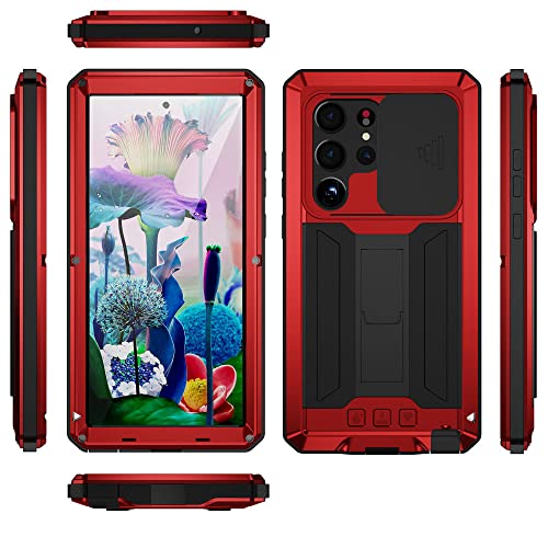 Für Slide Camera 360 Full Metal Aluminium Armor Kickstand Phone Case für Samsung Galaxy S23 S22 S21 Ultra Plus Cover, rot, für Galaxy S23 Ultra Für Slide Camera 360 Full Metal Aluminium Armor Kickstand Phone Case für Samsung Galaxy S23 S22 S21 Ultra Plus Cover, rot, für Galaxy S23 Ultra von PEEHOO