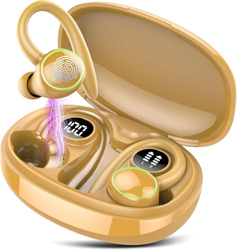 Bluetooth kopfhörer sport, Kopfhörer Kabellos Bluetooth 5.3 mit 4 Mic, In Ear Kopfhörer Bluetooth ENC Noise Cancelling, HiFi Stereo Ohrhörer mit Dual LED-Anzeige, 48 Std Spielzeit,IP7 Wasserdicht,Gelb von PEFUPEW