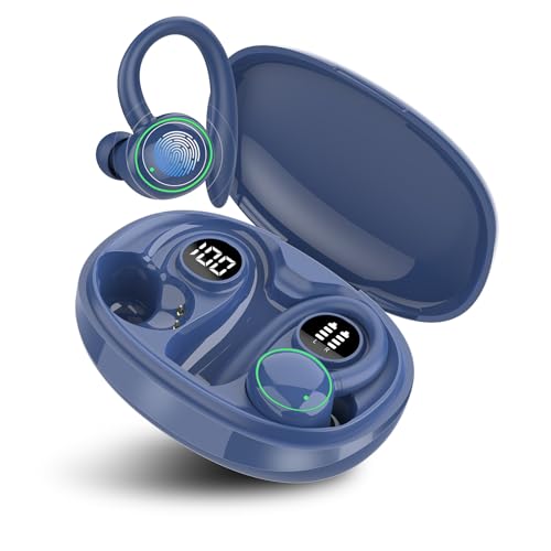 PEFUPEW Bluetooth Kopfhörer Sport, Kopfhörer Kabellos Bluetooth 5.3 mit 4 Mic, In Ear Kopfhörer ENC Noise Cancelling, HiFi Stereo Ohrhörer LED-Anzeige, 48 Std Spielzeit, IP7 Wasserdicht, Dunkelblau von PEFUPEW