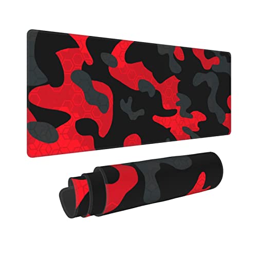 Rot und Schwarz Camouflage Gaming Mauspad XXL XL Große Matte Lang Extended Mousepad Schreibtischunterlage Rutschfeste Gummi-Mäusepads Genähte Kanten 31,5 x 30,5 cm von PEIBEISI