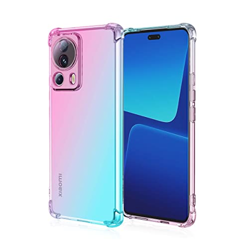 PEIYE Bunt Farbverlauf Durchscheinend Hülle für Xiaomi 13 Lite (Mi 13 Lite), TPU Silikon Schutzhülle Mit Ecken Stoßstange -Rosa Grün von PEIYE