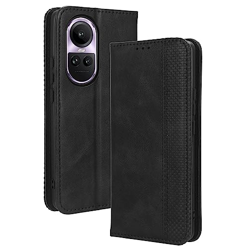 PEIYE Folio Hülle für Oppo Reno 10 5G / Reno 10 Pro 5G, Flip Protection Handyhülle, Brieftasche Lederhülle Mit Karten Steckfächern & Horizontale Standfunktion -Schwarz von PEIYE