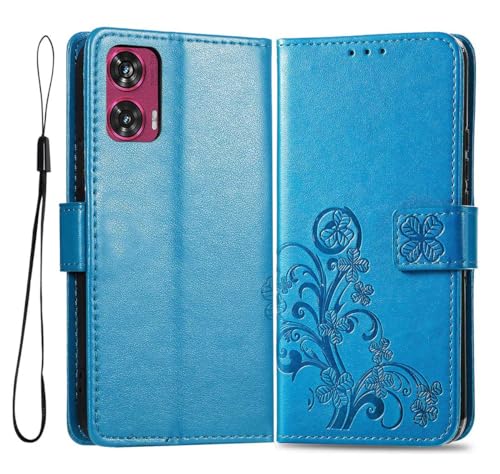 PEIYE Geprägte Hülle für Motorola Edge 50 Fusion, Klappbar Lederhülle Flip Cover Case, Schutzhülle Handyhülle mit Kartenfach und Geldfach, TPU-Innenteil, Magnetverschluss, Standfunktion,Blau von PEIYE