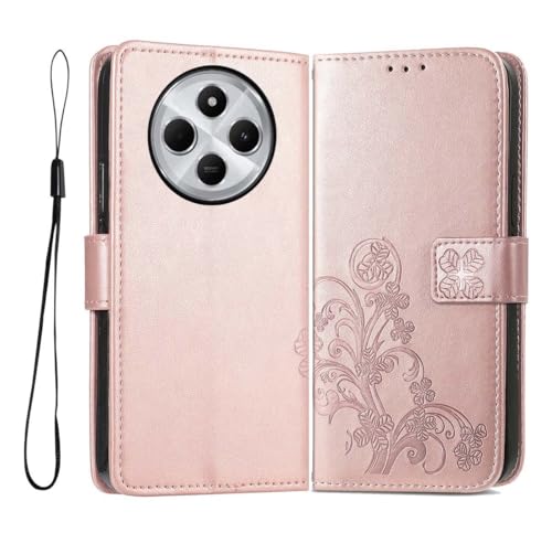 PEIYE Geprägte Hülle für Xiaomi Redmi 14C 4G, Klappbar Lederhülle Flip Cover Case, Schutzhülle Handyhülle mit Kartenfach und Geldfach, TPU-Innenteil, Magnetverschluss, Standfunktion,Roségold von PEIYE