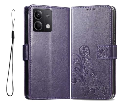 PEIYE Geprägte Hülle für Xiaomi Redmi Note 13 5G, Klappbar Lederhülle Flip Cover Case, Schutzhülle Handyhülle mit Kartenfach und Geldfach, TPU-Innenteil, Magnetverschluss, Standfunktion,Dunkelviolett von PEIYE