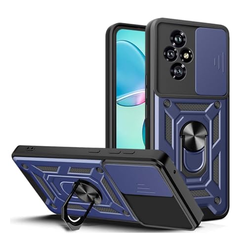 PEIYE Hülle für Honor 200, Zweilagige Handyhülle & Armor Schutzhülle mit Weichem Silikon & Hart-PC, Objektiv-Schutzschieber, 360° Ringständer, Bumper Stoßfeste, Case Cover -Blau von PEIYE