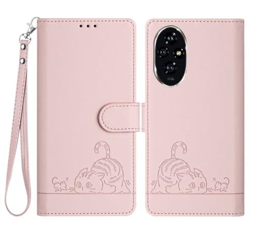 PEIYE Hülle für Honor 200 Pro, Stoßfeste Handyhülle, Wallet Synthetik Leder Klapp Schutzhülle, Kartenfach, Ständer, Vollschutz, Magnetverschluss, Cover/Case -Roségold von PEIYE