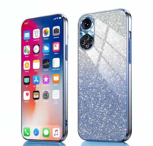 PEIYE Hülle für Honor 50 / Huawei Nova 9 - Stoßfeste Silikon Handyhülle, Glitzernde Schutzhülle mit Elektroplattierten Rändern und Integrierter Glitzerkarte mit Glitzer, Cover Case, Verlauf Blau von PEIYE