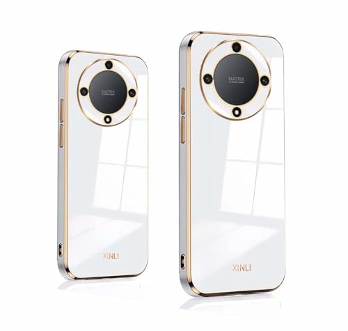 PEIYE Hülle für Honor Magic 6 Lite 5G / Honor X9b, Stoßfeste Bumper Silikon Schutzhülle, Weiche TPU Handyhülle mit Glänzender Oberfläche & Goldenen Kanten, Cover Case, Weiß von PEIYE