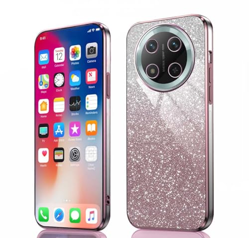 PEIYE Hülle für Honor Magic 7 Lite 5G / Honor X9c - Stoßfeste Silikon Handyhülle, Glitzernde Schutzhülle mit Elektroplattierten Rändern und Integrierter Glitzerkarte mit Glitzer, Case, Verlauf Rosa von PEIYE