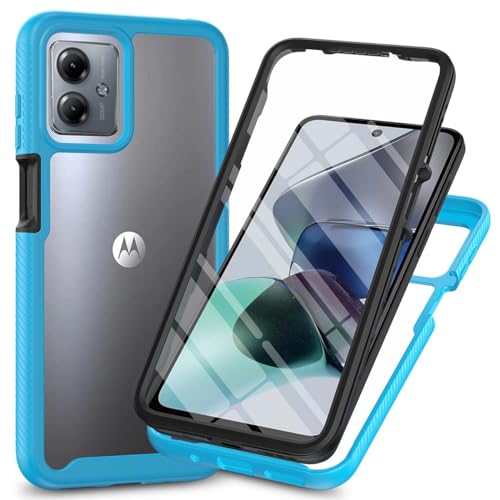 PEIYE Hülle für Motorola Moto G14-360° Schutz, Integrierter Displayschutz, Weicher Silikonrahmen, Transparente Harte PC Rückseite, Stoßfeste Armor Bumper Handyhülle -Hellblau von PEIYE